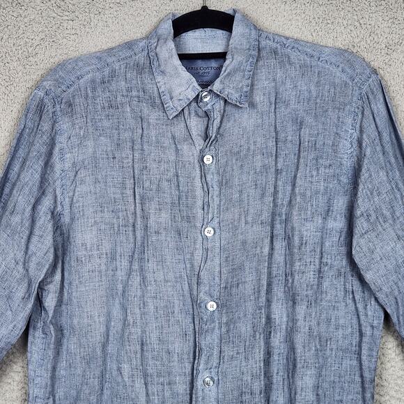 HARIS COTTON Shirt Mens Small Blue Button Up Long Sleeve 100% Linen Greece - Picture 1 of 8